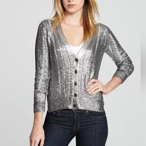 BCBG Max Azria Reyes Metallic Button Down Cardigan